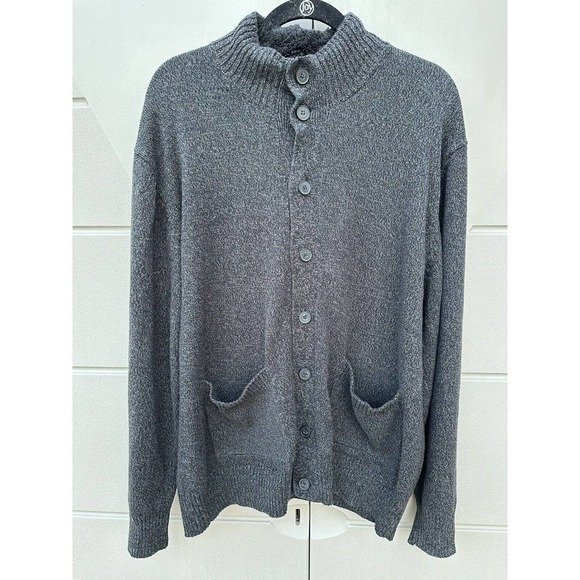 Oscar De La Renta Mens Cardigan Sweater Button Faux Fur Collar